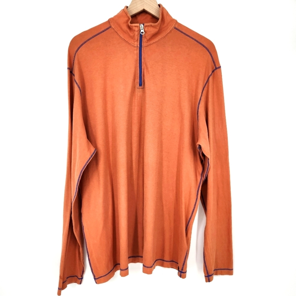 Agave Denim Mens 1/4 Zip Pullover Top Size XL Orange Blue Mock‎ Neck Made In USA